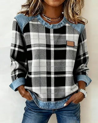 Élora | Chemise carreaux & denim