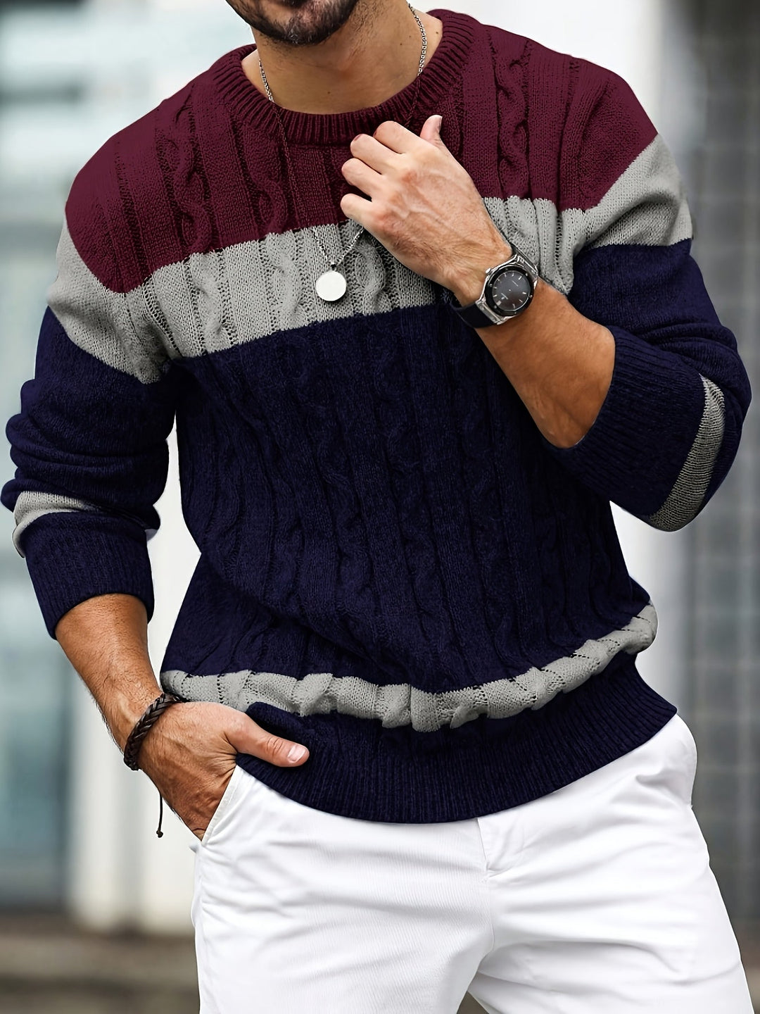 LAURENT MONACO | PULL EN MAILLE À BLOCS DE COULEURS POUR HOMMES