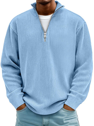 LAURENT MONACO | PULL CLASSIQUE EN MAILLE CÔTELÉE DEMI-ZIP POUR HOMME