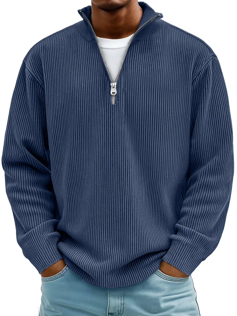 LAURENT MONACO | PULL CLASSIQUE EN MAILLE CÔTELÉE DEMI-ZIP POUR HOMME