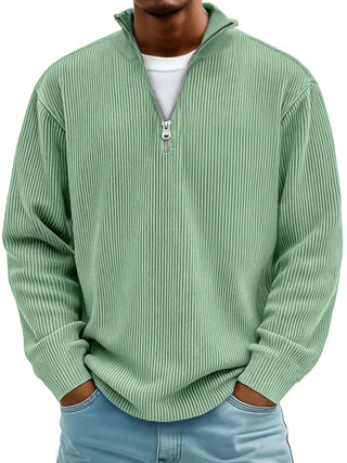 LAURENT MONACO | PULL CLASSIQUE EN MAILLE CÔTELÉE DEMI-ZIP POUR HOMME