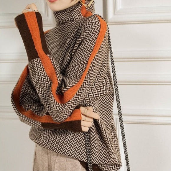 Manon | Pull à col haut et rayures contrastées
