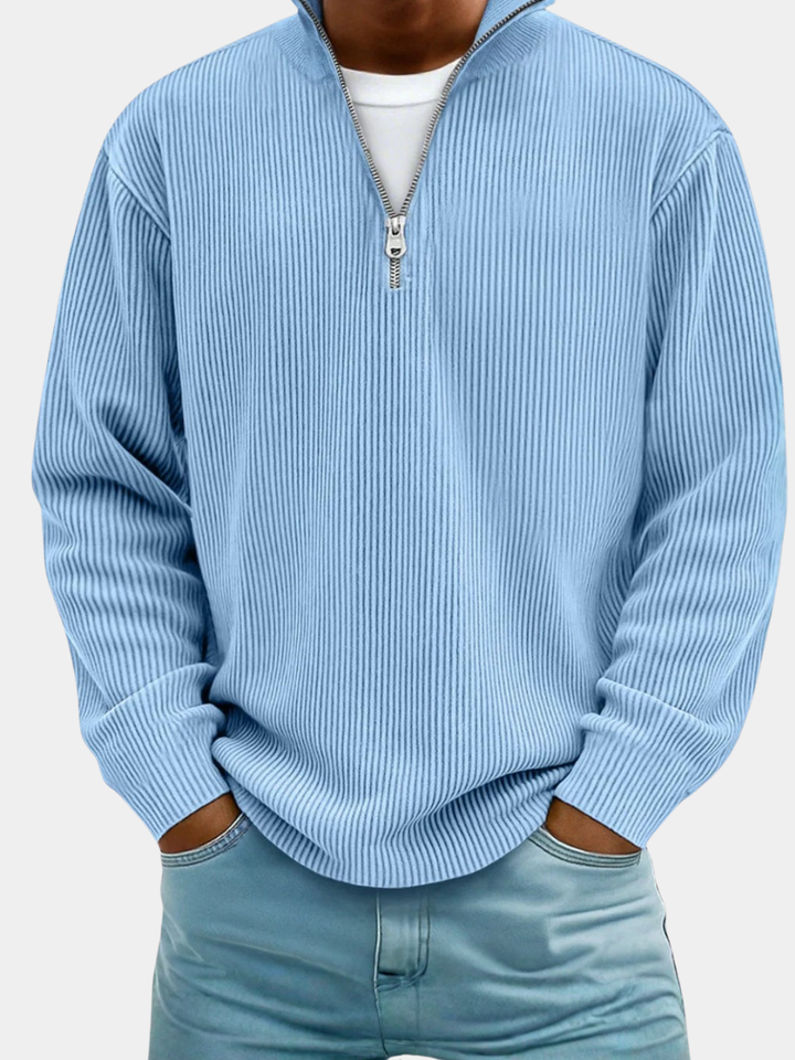 LAURENT MONACO | PULL CLASSIQUE EN MAILLE CÔTELÉE DEMI-ZIP POUR HOMME